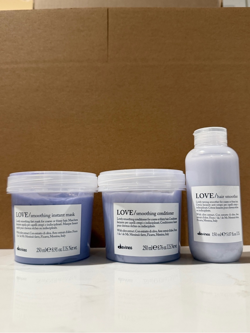 New Davines LOVE Smoothing Mask 250ml + Conditioner 250ml + Smoother 150ml